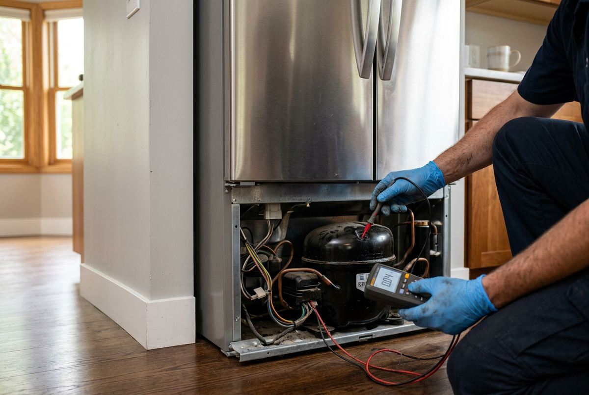 Refrigerator Repair technician at work